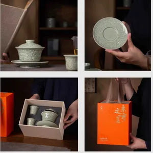 陕西耀州窑茶具礼品 西安钟楼茯砖茶雕工艺摆件