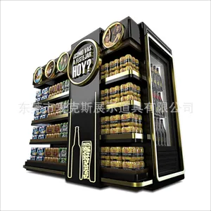 商超大型木质陈列柜 跨境出口香槟金铁质展示柜带灯商品陈列货架