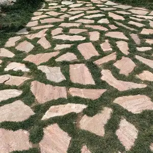 黄色板岩 黄木纹片岩碎拼石 黄乱拼石板 冰裂纹铺地片石