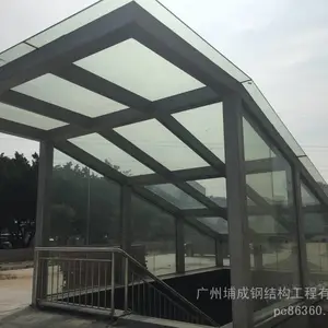 销售钢结构8+8夹胶安全玻璃雨棚,定制变截面大小头钢梁曲面钢梁玻璃阳光房采光顶