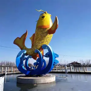 鲤鱼跃龙门雕塑 大型不锈钢鲤鱼雕塑广场水景摆件