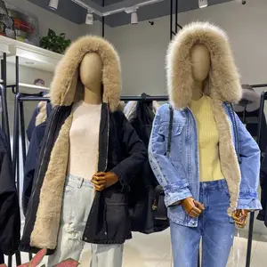 欧洲站女装拿货河北石家庄防寒派克服大毛领羽绒服品牌折扣女装供应商基地广州健凡服饰