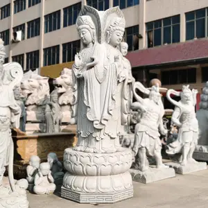 大型花岗岩石雕三面观音像 寺庙大殿石观音佛像