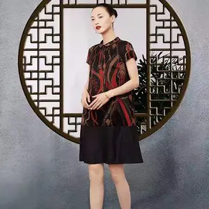 国风复古重磅桑蚕丝连衣裙【香云纱】 广州女装批发 女装折扣店女装尾货货源