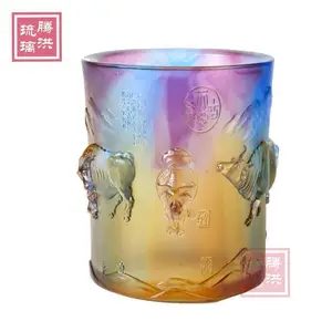 古法琉璃笔筒摆件文房用品琉璃笔筒定制内容教师节礼物企业文化定制