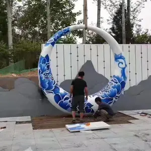不锈钢雕塑，青花瓷雕塑，景观青花瓷