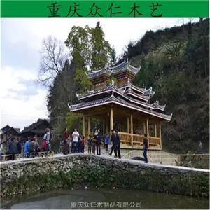 西充防腐木景观凉亭 实木彩绘凉亭 防腐木仿古重檐亭施工安装 众仁木艺