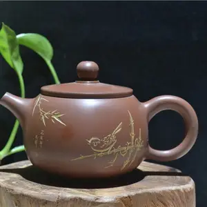 广西钦州揽众山坭兴陶茶壶,***坭兴陶土原料 手工雕刻图纹