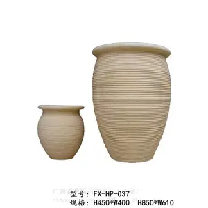 楼盘售楼部汉白玉花钵摆件|仿砂岩圆形陶罐|户外景观组合陶罐花盆
