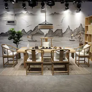 实木茶几 茶桌椅组合仿古简约功夫茶台 复古原木新中式喝茶 实木泡茶桌 办公桌椅