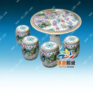 景德镇建源陶瓷桌凳厂家 阳台纳凉圆桌凳批发