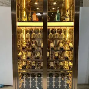 不锈钢酒柜别墅风冷恒温酒窖红酒架酒庄***展示柜金属装饰柜定制