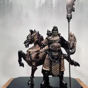 骑马关公乌木文化关帝武财神木雕摆件博物馆手工雕刻