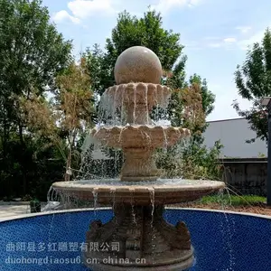 多红雕塑定制大型黄锈石汉白玉欧式石雕喷泉水钵户外流水景观摆件