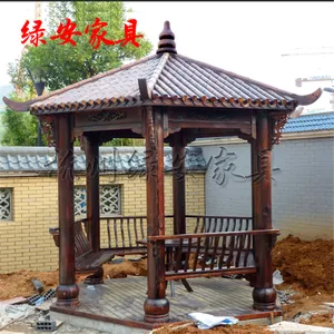 衢州户外古建六角亭 树脂瓦木亭子价格 丽水景观四角亭 筒瓦凉亭