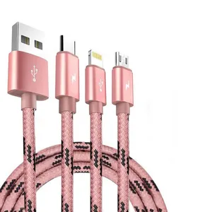 OEM手机数据线安卓苹果通用型一拖三数据线Type-C尼龙编织USB