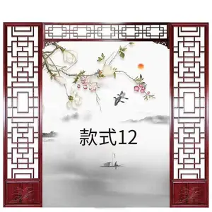 中式实木电视墙花格装饰_复古风格高端大气_实木花格背景墙造型厂