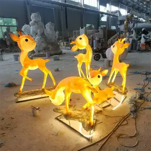 发光玻璃钢小鹿雕塑 户外公园草坪仿真小动物广场景观摆件