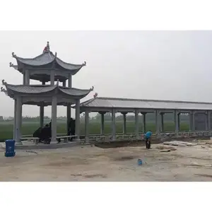 石刻亭子回廊图 校园石材凉亭走廊订做厂家 包安装