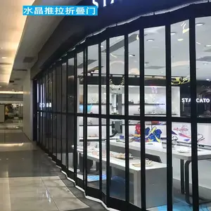 透明水晶折叠门铝合金折叠门商场水晶推拉门PVC防尘无下轨折叠门