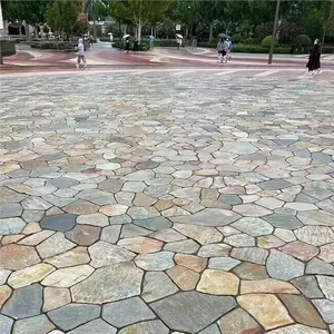 虎皮锈片石 青灰色蘑菇石 庭院造景用材 毛石垒墙石