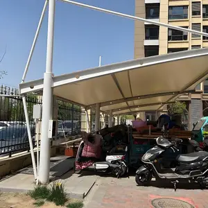 云南膜结构厂家安装设计非机动车车棚牛腿钢梁支架拉杆停车篷雨棚