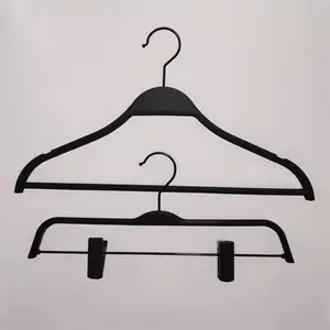 ABS实心黑色塑料衣架超长成人服装店展示家用大衣挂防滑无痕裤架跨境