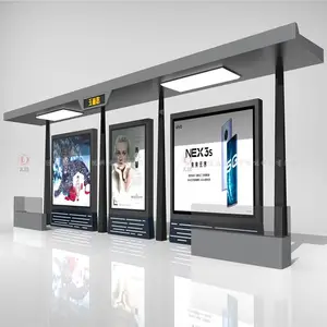 新款智能候车亭定制 不锈钢公交站台灯箱巴士站牌招呼站