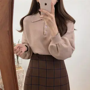 地摊热卖 低价处理日韩百搭女装秋冬款抓绒品牌库存尾货翻领/POLO领女式毛衣