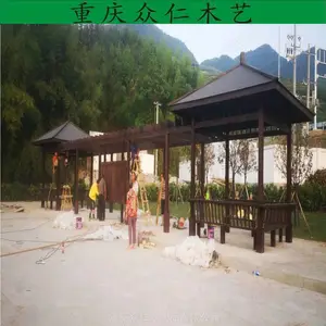 秀山芬兰木传统榫卯结构长廊 仿古实木游廊 防腐木烟雨长廊施工安装 众仁木艺