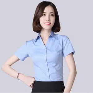供应清溪制衣厂家纯色修身白衬衫女短袖职业装工作服棉精梳棉