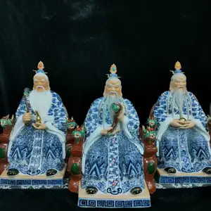 厂家销售陶瓷佛像 青花瓷斗彩三星神像 手工描金观音菩萨瓷像批发