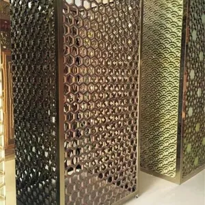 酒店不锈钢屏风 玫瑰金拉丝金属花格酒店大堂定制不锈钢