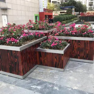 户外碳化防腐木组合花箱 PVC不锈钢包边花槽 实木景观花箱种植箱厂家定制