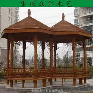 泸州公园仿古实木凉亭 防腐木彩绘古建凉亭 景区双檐凉亭施工安装 众仁木艺