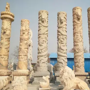 石雕盘龙柱 石龙柱 寺庙祠堂广场装饰柱 直径80cm 现货供应