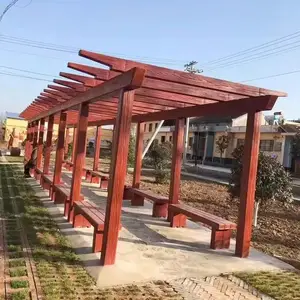 中珺别墅小院装饰紫藤架 户外休闲广场公园水泥仿木长廊