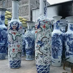 2.8米3米装饰工艺大花瓶 手绘五彩雕刻龙纹 大公司大酒店厅里摆件