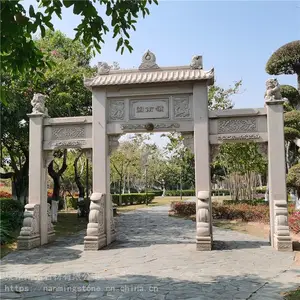 惠安石雕牌坊 三门石雕山门牌楼 寺庙g9603芝麻白牌坊