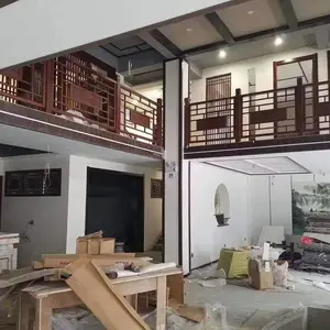 郫县三道堰仿古门楼建筑/实木栏杆门窗/中式雕花展示
