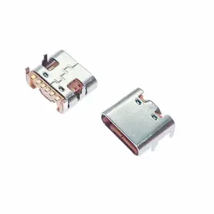 type-c母座6Pin卧式插板SMT贴片短体L=6.5mm/6.8mm橙胶