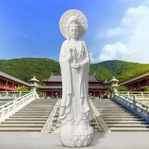 汉白玉观音像 石雕观音佛像 寺庙古建景区观音雕塑标志物人物装饰