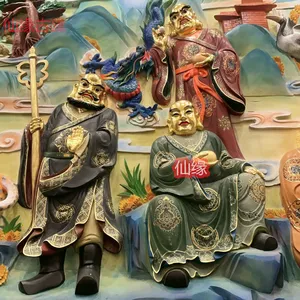 仙缘古建寺庙内外墙精湛雕刻贴金彩绘工艺装修设计