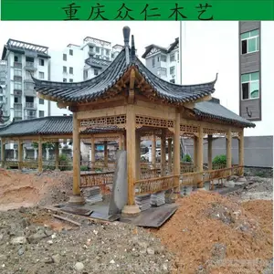 荣昌景区景观长廊 芬兰木茅草长廊 防腐木传统木结构长廊施工安装 众仁木艺