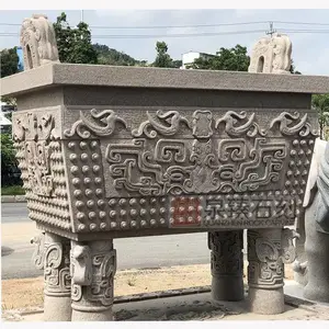 方形石雕鼎 石头鼎炉 花岗岩石雕香炉