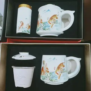 景德镇礼品茶杯 骨瓷青花瓷办公杯陶瓷会议茶杯500ml水杯家用礼品