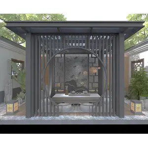 定做新中式铝合金凉亭 古建木纹凉亭 户外现代家用花园庭院别墅亭子