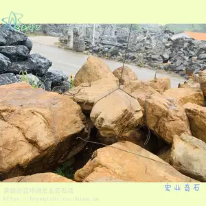 园林假山设计案例-吨位石黄蜡石图片-常德黄蜡石凉亭摆放