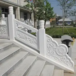 石栏板草白玉 河道汉白玉浮雕石栏杆 桥梁石材防护栏