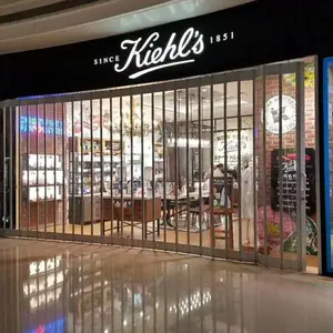 定制家用汽车美容店商场商铺铝合金折叠门隔断 无轨水晶折叠门 透明推拉门